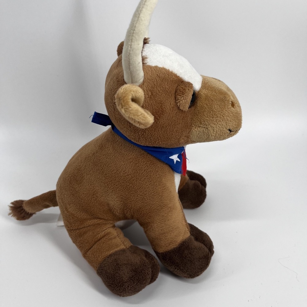 Texas Longhorn Bull Plush Stuffed Animal Wearing Neckerchief 10" Weighted Feet - Picture 4 of 6